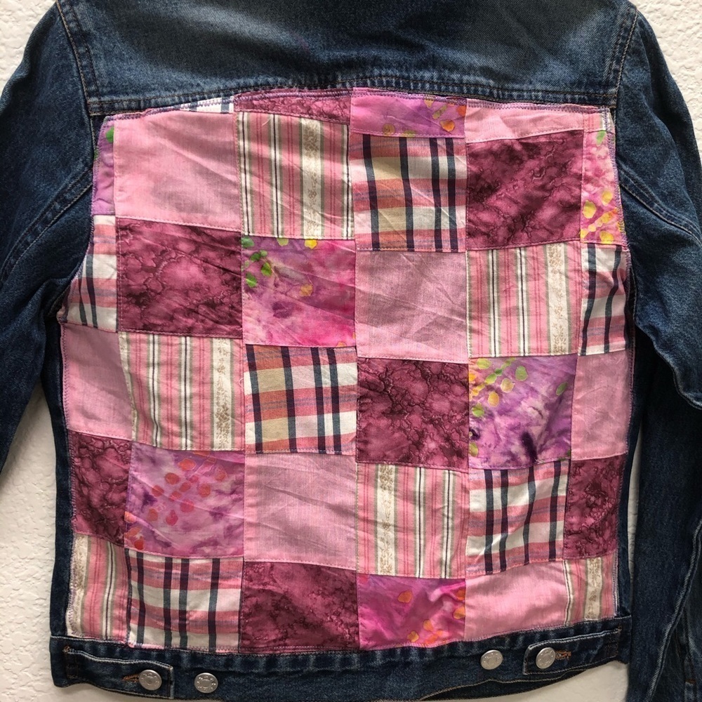 Jean patchwork denim jacket Girls Medium - Picture 2 of 4
